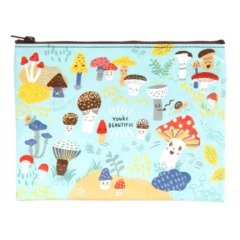 BlueQ, Zipper, Pouch, 7.25"x9.5", Cute L'il Mushrooms